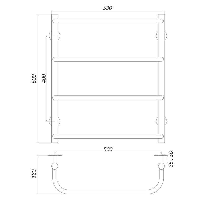 Полотенцесушитель UNIO LS W 600-500-4 Лесенка Скоба вода