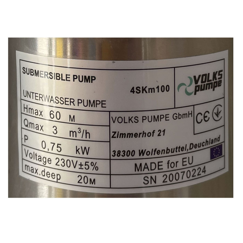 Насос свердловинний вихровий VOLKS pumpe 4SKm100 0,75 кВт + кабель 15м і пульт