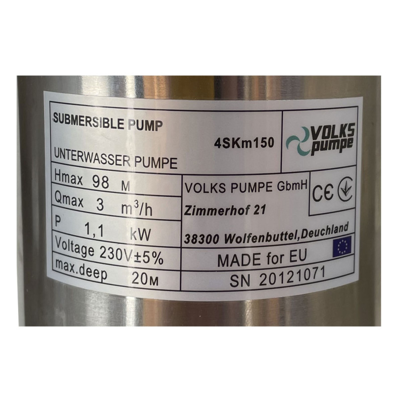 Насос свердловинний вихровий VOLKS pumpe 4SKm150 1,1 кВт + кабель 15м і пульт