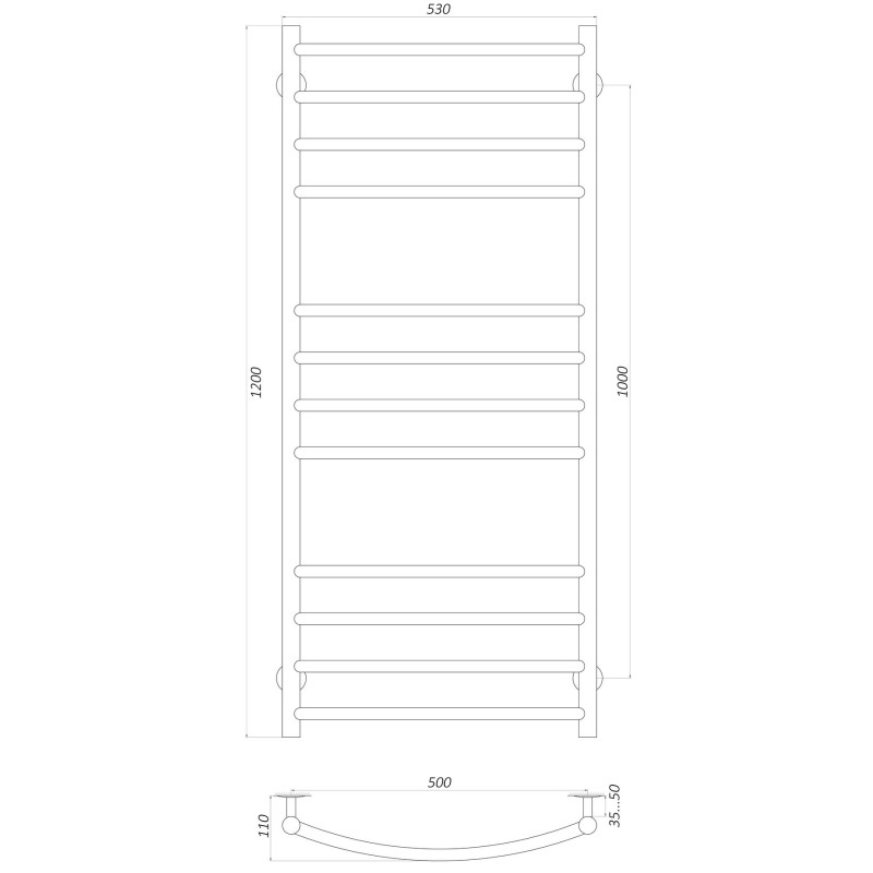 Полотенцесушитель UNIO LDE W 1200-500-12 BLK Лесенка Дуга Элит вода черная
