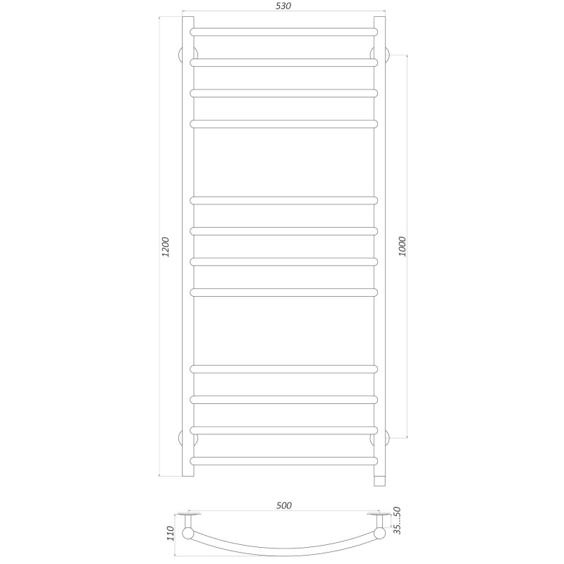Рушникосушарка UNIO LDE EL 1200-500-12 BLK Лесенка Дуга Элит электро черная