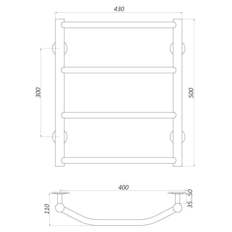 Полотенцесушитель UNIO LT W 500-400-4 Лесенка Трапеция вода