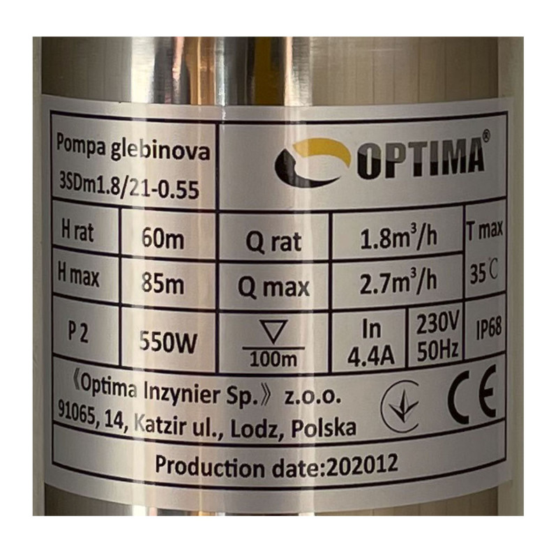 Насос свердловинний з вуст, до піску 3″ OPTIMA 3SDm1,8/21 0,55 кВт 85м + пульт+кабель 45м NEW
