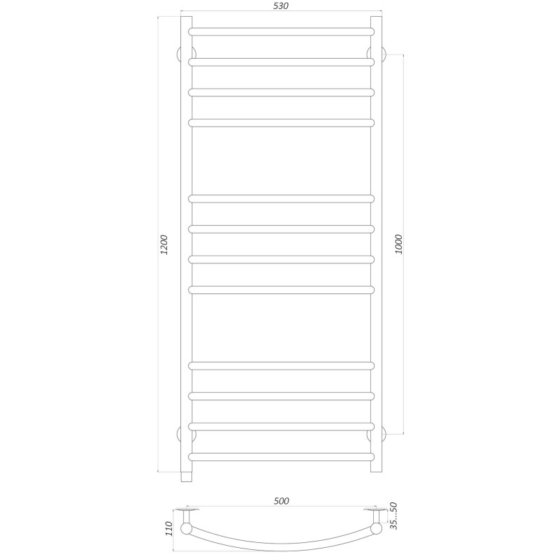 Рушникосушарка UNIO LDE ER 1200-500-12 BLK Лесенка Дуга Элит электро черная