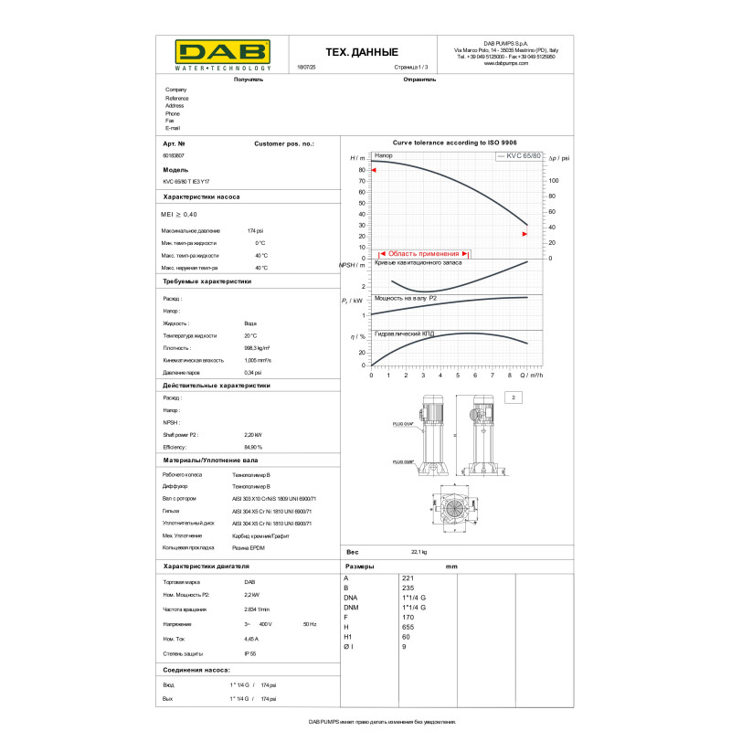 Багатоступеневий вертикальний насос KVC 65/80 T (60183807)