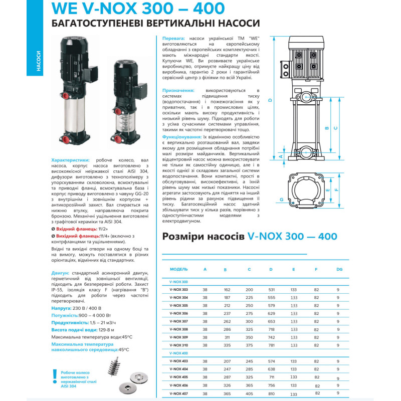 Багатоступеневий вертикальний насос V-NOX 306 T (22100400)