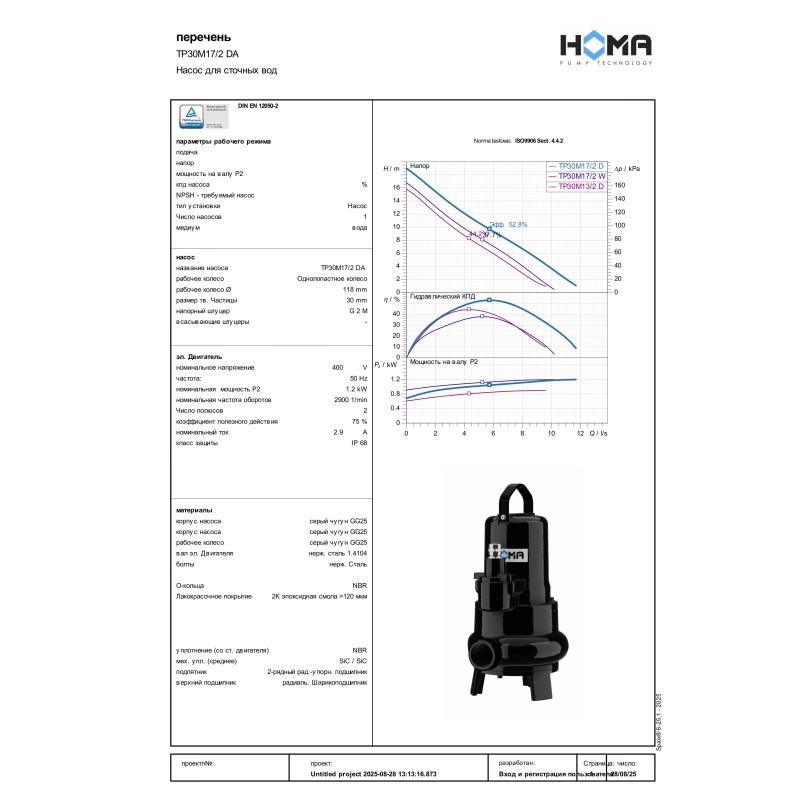 Фекальний насос HOMA TP30M17/2 DA (9503145.03)