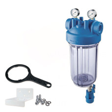ZA1700735 Фільтр-колба DP BIG S M TS (прозора) Ø1&Prime; IN (пластик) 10&Prime; 45°C 8,3 bar +2 манометра KIT Atlas Filtri s.r.l.