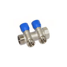 C322N12QB Колектор кутовий Ø1&Prime; x 2 виходи x 3/4&Prime; EK (сині ручки) нікель Carlo Poletti Srl