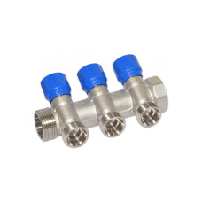 C323N12QB Колектор кутовий Ø1&Prime; x 3 виходи x 3/4&Prime; EK (сині ручки) нікель Carlo Poletti Srl