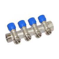 C324N12QB Колектор кутовий Ø1&Prime; x 4 виходи x 3/4&Prime; EK (сині ручки) нікель Carlo Poletti Srl