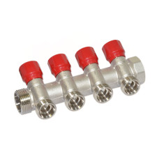 C324N12QR Колектор кутовий Ø1&Prime; x 4 виходи x 3/4&Prime; EK (червоні ручки) нікель Carlo Poletti Srl