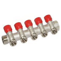 C325N12QR Колектор кутовий Ø1&Prime; x 5 виходів x 3/4&Prime; EK (червоні ручки) нікель Carlo Poletti Srl