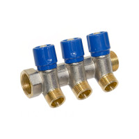 203B05040D Колектор з вентилями Ø3/4&Prime; х 3 х 1/2&Prime;ЗР хром (blue/синій) I=36 мм BIANCHI