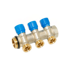 C323N12ZBOR Колектор кутовий SMART-SEAL 1&Prime; x 3 виходи x 3/4&Prime; EK (сині ручки) нікель Carlo Poletti Srl