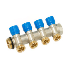 C324N12ZBOR Колектор кутовий SMART-SEAL 1&Prime; x 4 виходи x 3/4&Prime; EK (сині ручки) нікель Carlo Poletti Srl