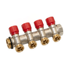 C324N12ZROR Колектор кутовий SMART-SEAL 1″ x 4 виходи x 3/4″ EK (червоні ручки) нікель Carlo Poletti Srl