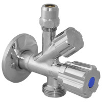 D902385 Кран подвійний кутовий для сантехприладів Ø1/2″ х 3/8″ х 3/4″ VA Albertoni srl
