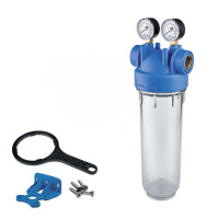 ZA1380331 Фільтр-колба DP M MONO TS (прозора) Ø1/2&Prime; OT (латунь) 10&Prime; 45°C 8 bar + 2 манометри KIT Atlas Filtri s.r.l.