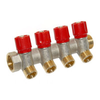 204B05040A Колектор з вентилями Ø3/4&Prime; х 4 х 1/2&Prime;ЗР хром (red/червоний) I=36 мм BIANCHI