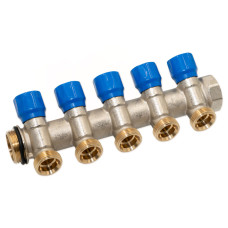 C325N12ZBOR Колектор кутовий SMART-SEAL 1″ x 5 виходи x 3/4″ EK (сині ручки) нікель Carlo Poletti Srl