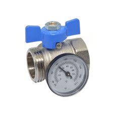 422D00060E Кран коллектора з термометром прямий Ø1&Prime; ВЗ (blue/синій) BIANCHI F.LLI S.P.A.