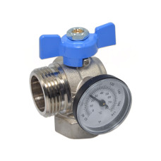 422H00060E Кран коллектора з термометром кутовий Ø1&Prime; ВЗ (blue/синій) BIANCHI F.LLI S.P.A.