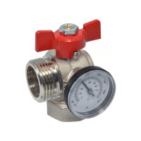 422H00060F Кран коллектора з термометром кутовий Ø1&Prime; ВЗ (red/червоний) BIANCHI F.LLI S.P.A.