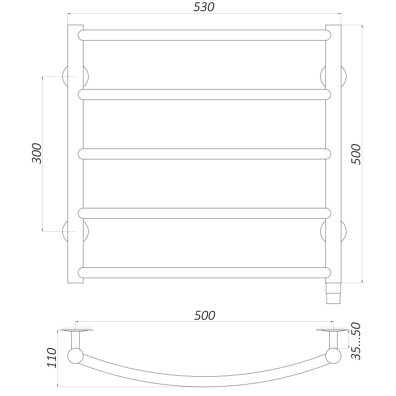 Рушникосушарка UNIO LD ЕU 500-500-5 BLK Драбинка Дуга електро чорна