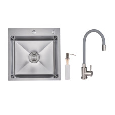 Акційний набір Lidz: мийка H5050H інтегрована Decor Honeycomb 2,5/0,5 мм LDH5050DEC48365 + Змішувач Aria для кухні з гнучким виливом (k35) Grey