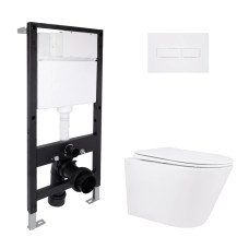 Готове рішення Qtap для ванної кімнати: підвісний унітаз Swan Rimless 520x360x320 + комплект інсталяції Standard (лінійна клавіша White)