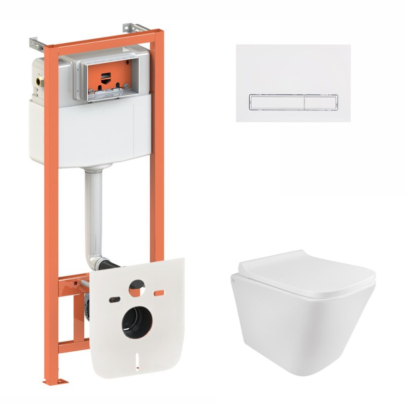 Готове рішення Qtap для ванної кімнати: підвісний унітаз Tern Rimless 490x340x350 + комплект інсталяції Nest 4 в 1 (лінійна клавіша White)
