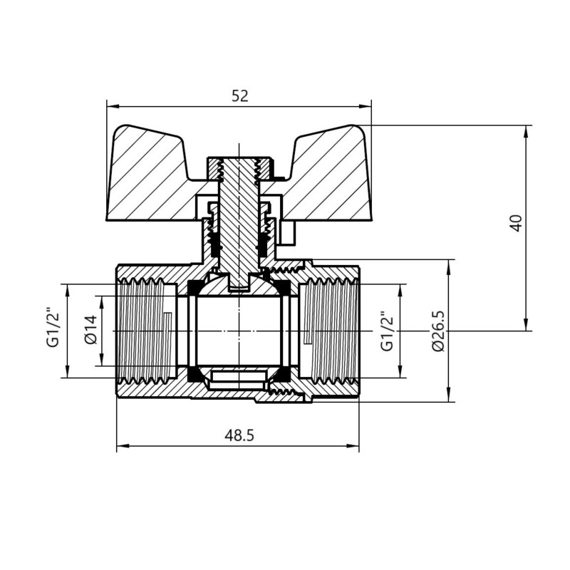 Кран кульовий Thermo Alliance Base 1/2" ВР для газу (метелик) SD602G15