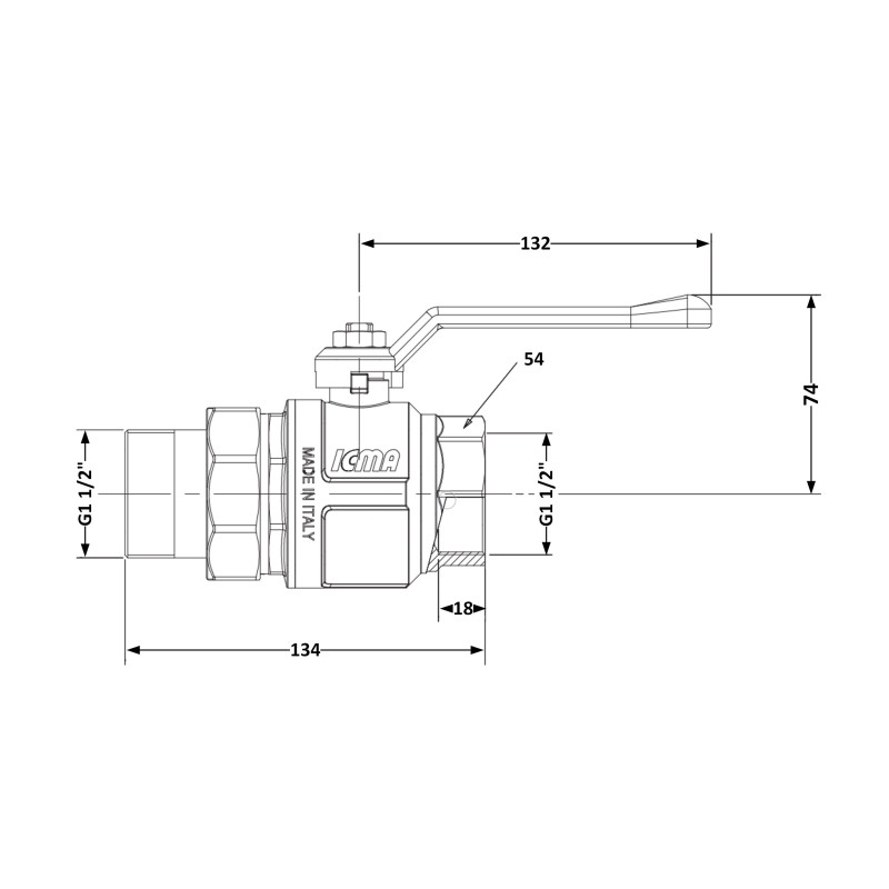 Кран кульовий "Американка" Icma 1 1/2" прямий №347