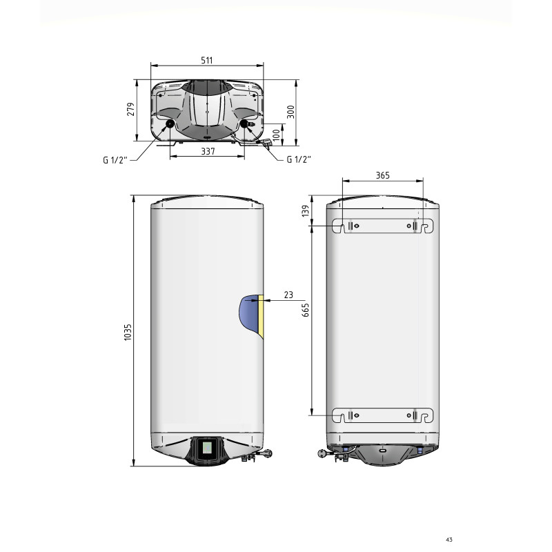 Водонагрівач електричний Thermo Alliance Spectra Flat 65 л універсальний, мокрий ТЕН 3,3 кВт, h 279 мм