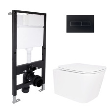 Готове рішення Qtap для ванної кімнати: підвісний унітаз Crow Ultra Quiet 485x340x290 + комплект інсталяції Standard (лінійна клавіша Black)