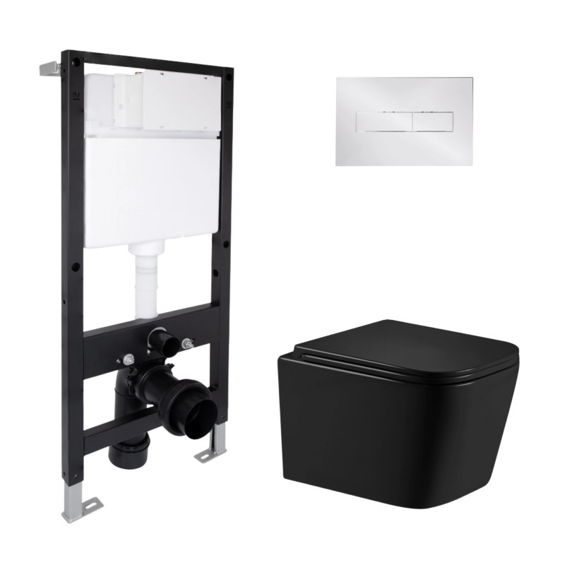 Готове рішення Qtap для ванної кімнати: підвісний унітаз Crow Ultra Quiet 485x340x290 + комплект інсталяції Standard (лінійна клавіша Chrome)