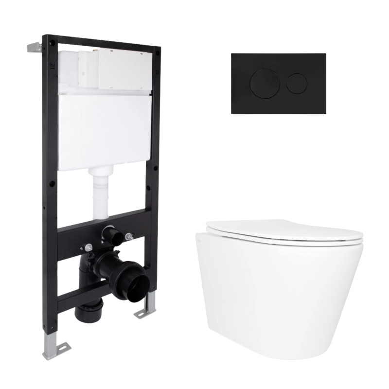Готове рішення Qtap для ванної кімнати: підвісний унітаз Scorpio Ultra Quiet 490x365x325 + комплект інсталяції Standard (кругла клавіша Black)