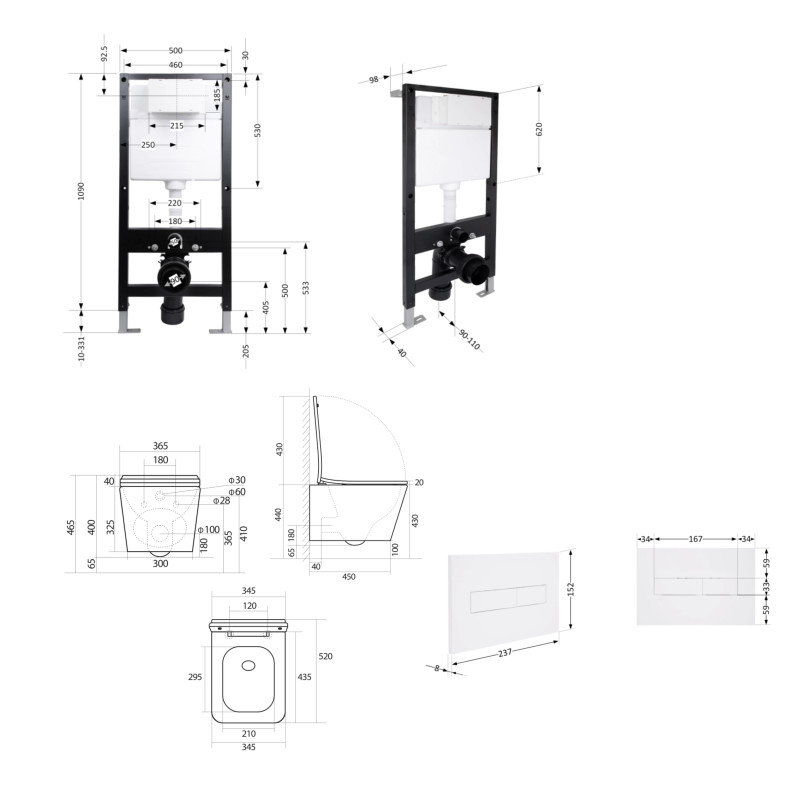 Готове рішення Qtap для ванної кімнати: підвісний унітаз Tern Ultra Quiet 525x345x360 + комплект інсталяції Standard (лінійна клавіша White)