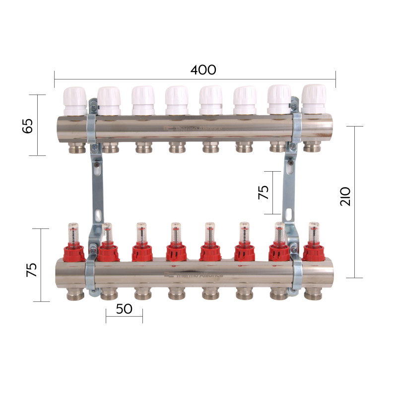 Колектор з витратомірами Thermo Alliance Standart 1" 8 виходів SD235W8