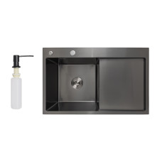 Мийка для кухні інтегрована Lidz Handmade H7849BR крило праворуч (LDH7849BRPVD43625) Brushed Black PVD 3,0/1,0 мм