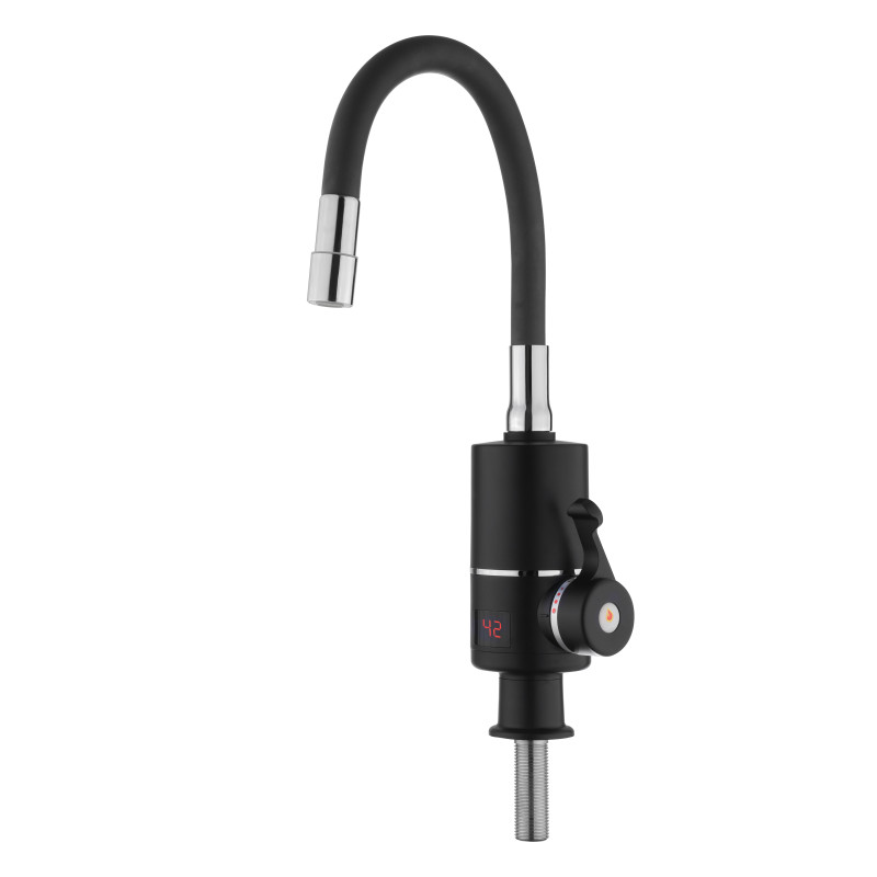 Проточний кран-водонагрівач з гнучким виливом для кухні  Lidz Warm 064  LDWAR064GRE49094 Black/Grey
