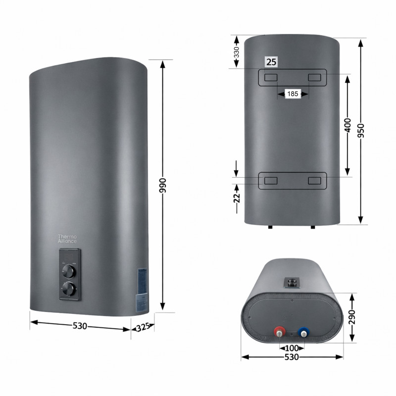 Водонагрівач електричний Thermo Alliance 80 л, Grey,  плоский вертикальний, сухий ТЕН 2 кВт (0,8+1,2) DT80V20GPDD2G