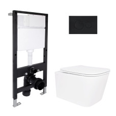 Готове рішення Qtap для ванної кімнати: підвісний унітаз Crow Ultra Quiet 485x340x290 + комплект інсталяції Standard (кругла клавіша Black)