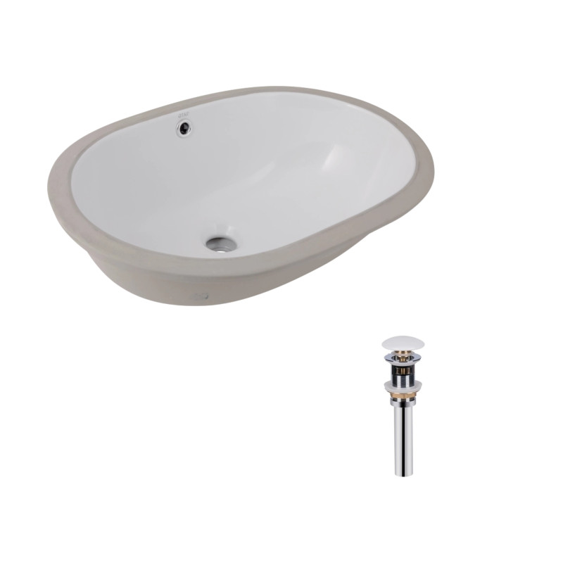 Комплект Qtap Stork: Раковина врізна овальна 570x390x210 мм White + Донний клапан PU02O