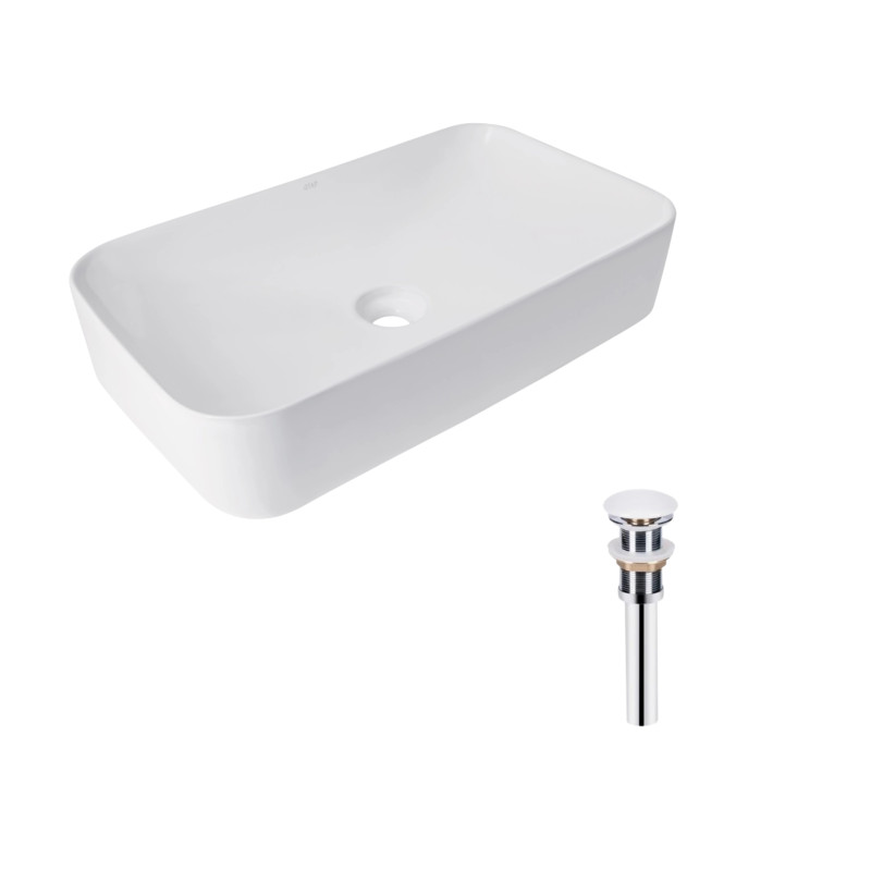 Комплект Qtap Tern: Раковина накладна прамокутна 610x350x135 мм WHITE + Донний клапан PU02
