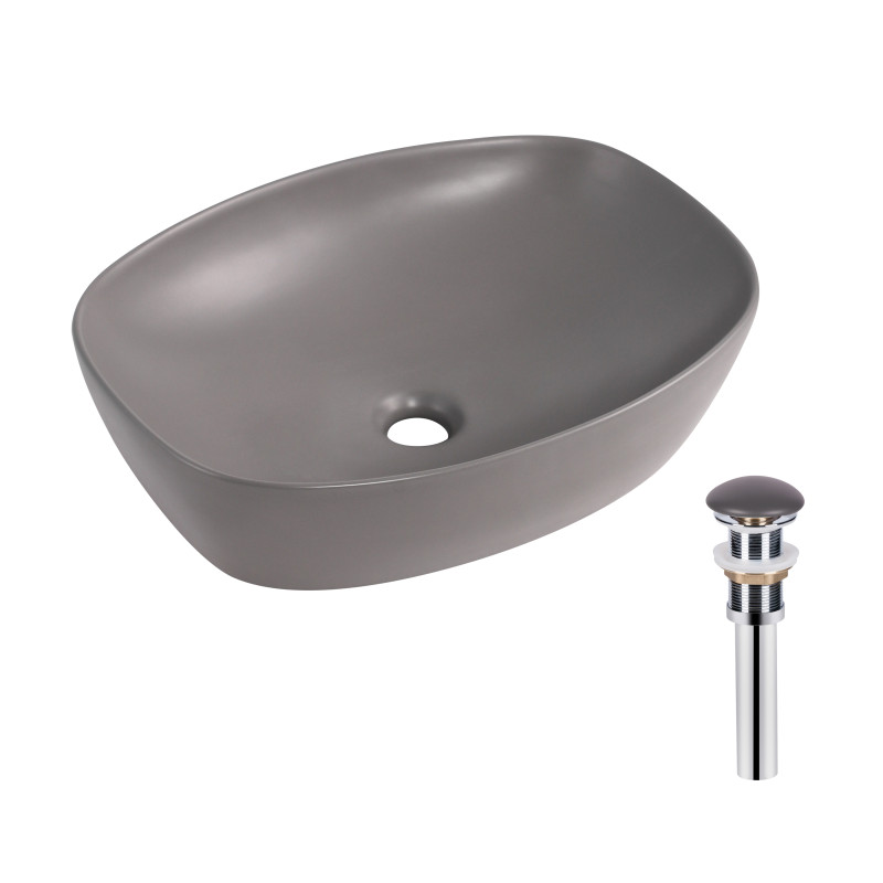 Раковина накладна Qtap Robin 500х380х140 мм, Stone grey, прямокутна, з донним клапаном QT04116302SG