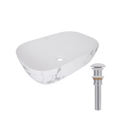 Раковина накладна Qtap Robin 600x390x150 мм, Marble, прямокутна, з донним клапаном QTROB188MR49788