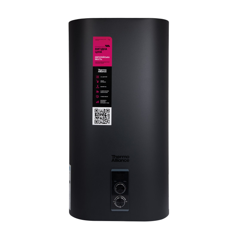 Водонагрівач електричний Thermo Alliance 50 л Black, плоский вертикальний, мокрий ТЕН 2 кВт (0,8+1,2) DT50V20G(PD)/2В