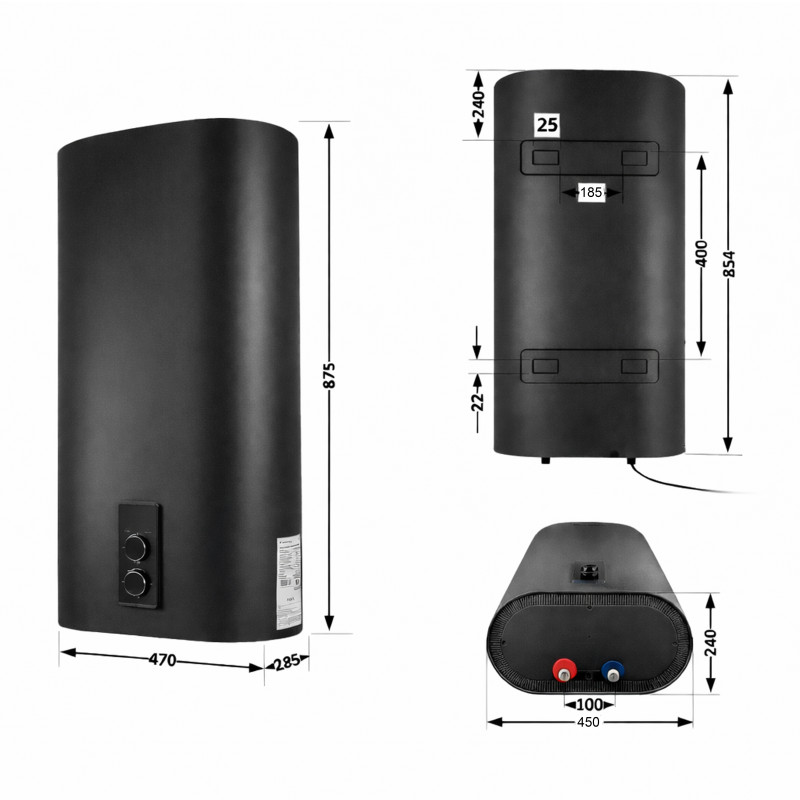 Водонагрівач електричний Thermo Alliance 50 л Black, плоский вертикальний, мокрий ТЕН 2 кВт (0,8+1,2) DT50V20G(PD)/2В
